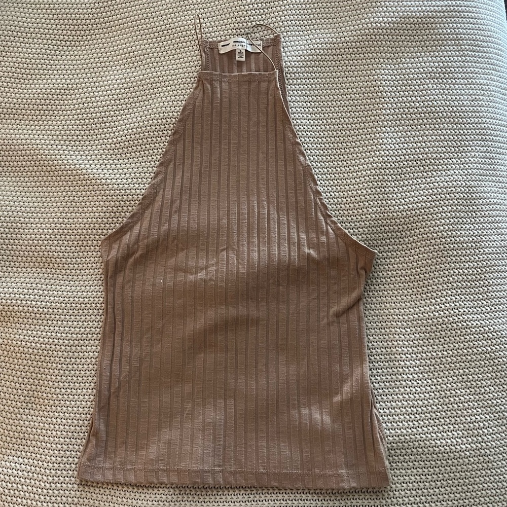 Truly madly deeply beige nude rib high neck tank s